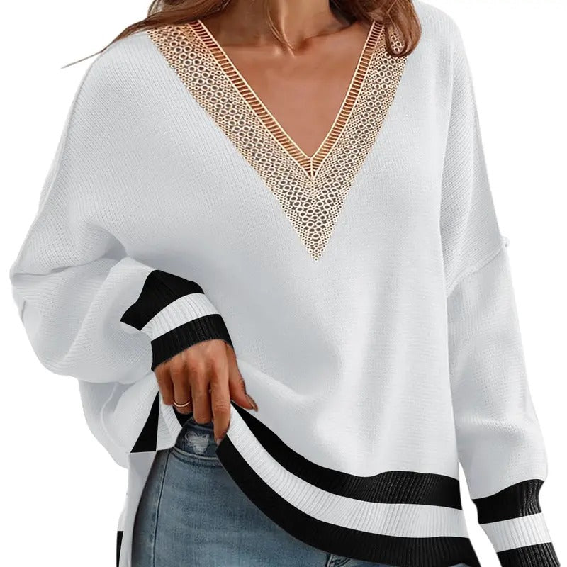 ETCYY Womens Long Sleeve Sweaters Spring Trendy Sexy Lace Superhero team Neck Knit Drop Shoulder Pullover Womenswear...