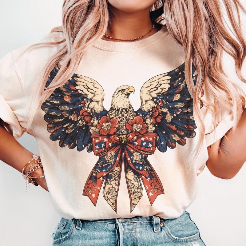 Eagle America Bow Shirt, Coquette 4Th Of July Shirt, American Girl Shirt, Jesus Shirt, 4Th Of July Shirt, Memorial Day Shirt, Usa Shirt, American Mama Shirt