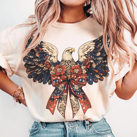 Eagle America Bow Shirt, Coquette 4Th Of July Shirt, American Girl Shirt, Jesus Shirt, 4Th Of July Shirt, Memorial Day Shirt, Usa Shirt, American Mama Shirt