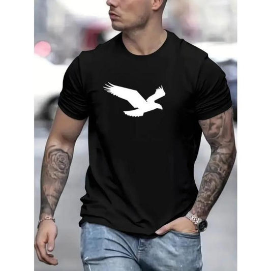 Eagle Print Mens T-Shirt - Fashionable Streetwear - Comfortable Stretch Fit - Classic Round Neck - Perfect for Summer & Fall Made In USA