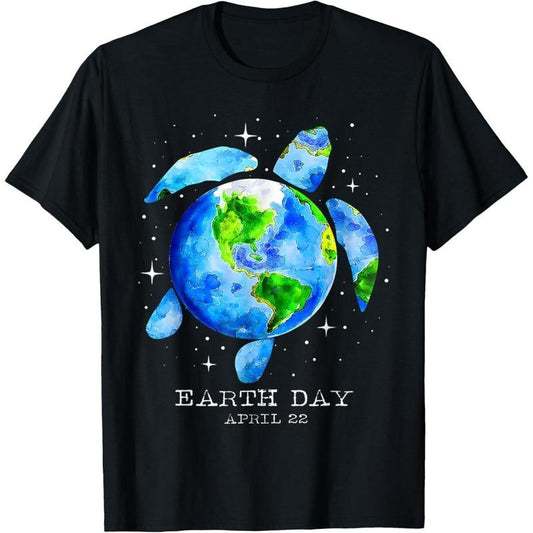 Earth Day 2025 Restore Earth Sea Turtle Art Save the Planet T-Shirt made in usa
