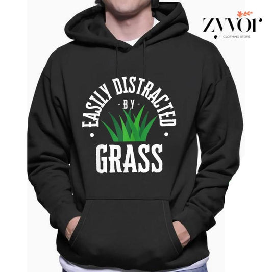 Easily Distracted By Grass Funny Hoodie Casual Style Fleece Fabric Pullover Sweatshirt Trend Tops for Women for Men, Perfect Gift