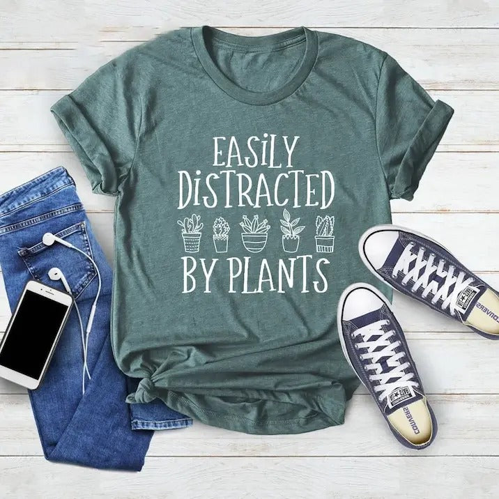 Easily Distracted By Plants Shirt, Plant Love Shirt, Plant Lover Gift, Plant Lover Tee, Unisex Jersey Short Sleeve Tee, Gardening Shirt