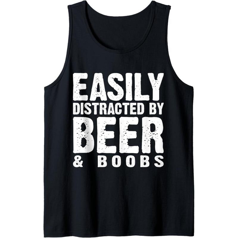 Easily Distracted by Beer & Boobs Funny Adult Humorous Tank Top made in usa T-Shirts, Hoodie, Sweatshirt | DripVista.com