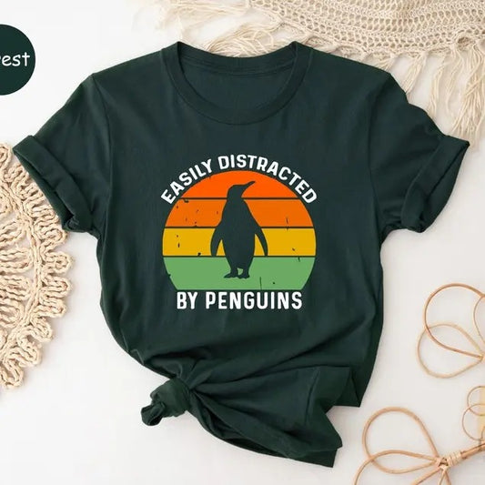 Easily Distracted by Penguins Shirt, Penguin Shirt, Retro Vintage Penguin Shirt, Penguin Lover Gift