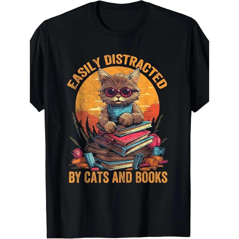 Easily distracted by cats and books Book lover T-shirt Made in USA Hoodie, Sweatshirt | DripVista.com