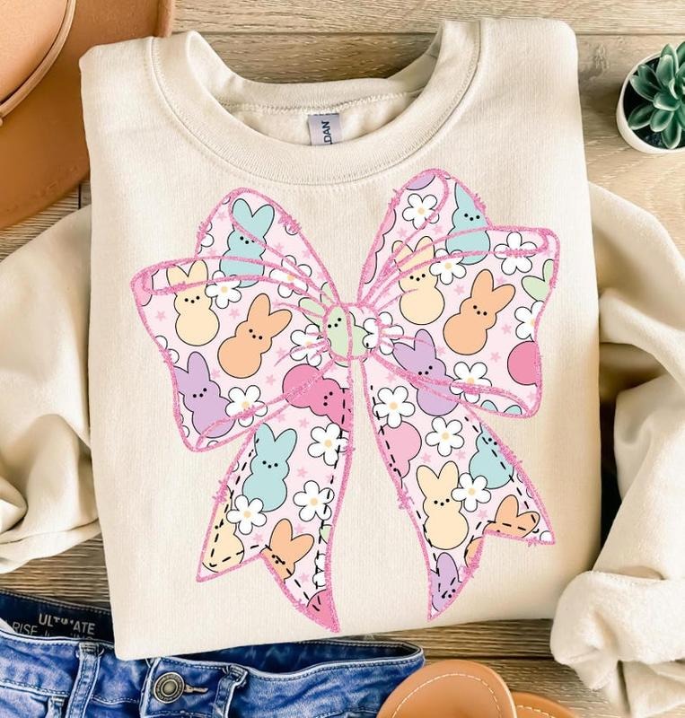 Easter Coquette Bow Sweatshirt Cute Coquette Peeps Happy Easter Spring Glitter Bow Gift T-Shirts, Hoodie | DripVista.com
