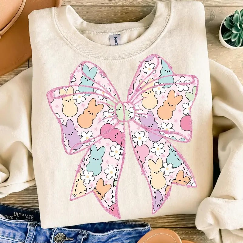 Easter Coquette Bow Sweatshirt, Cute Coquette Peeps Sweatshirt, Easter Sweatshirt, Happy Easter Sweatshirt, Easter shirt...