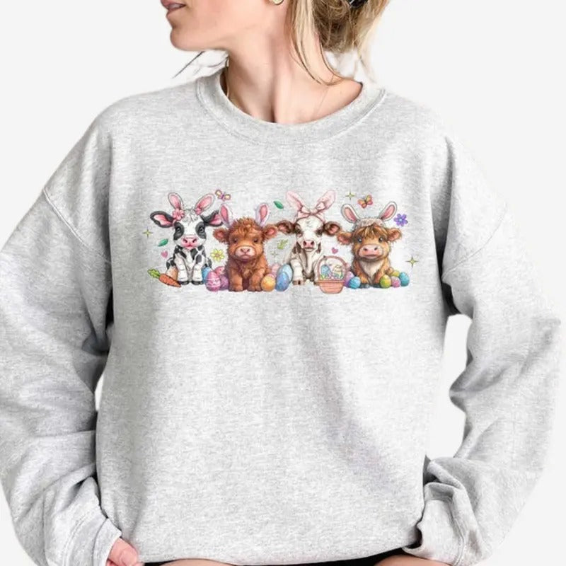 Easter Cow Sweatshirt, Heifer Easter Day Crewneck, Trendy Sweater, Gift For Easter T-Shirts, Hoodie | DripVista.com