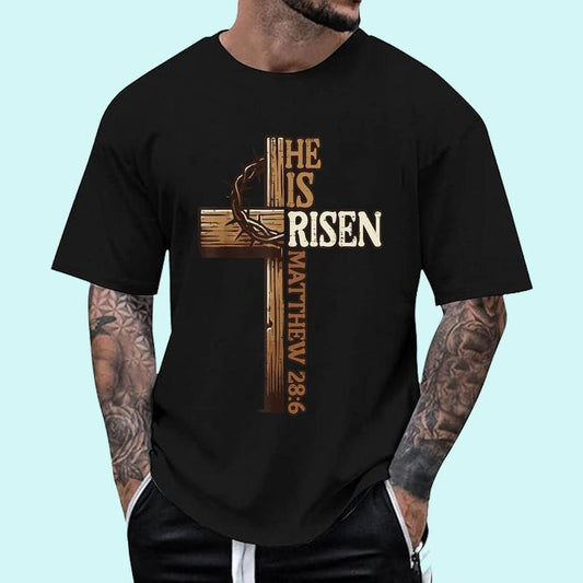 Easter Cross He Is Risen Jesus Christian Men Women T-Shirt | Tee For Men and Women, Unisex Cotton