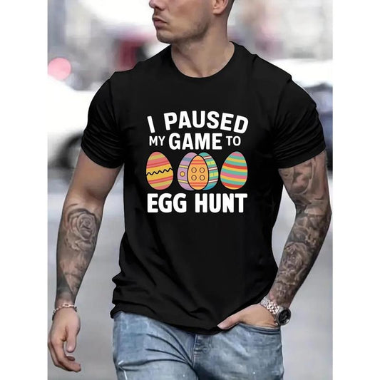 [Easter Egg Graphic Tee] Easter Egg Graphic Print Short Sleeve Crew Neck Tee - Men's Comfy Casual Outdoor Summer T-shirt Made in USA