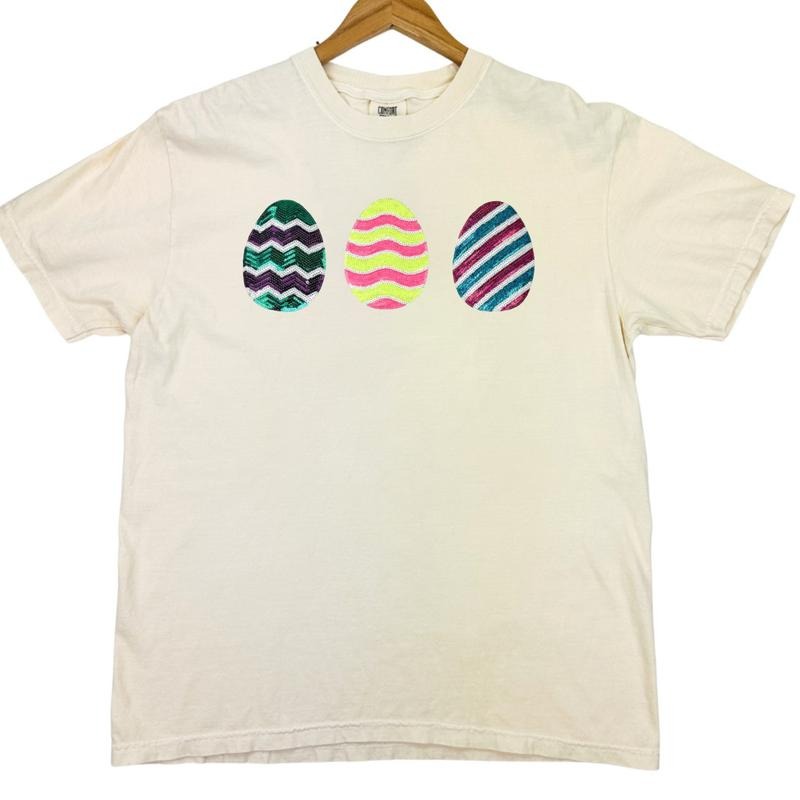 Easter Egg Triple Sequin Patch Comfort Colors T-Shirt Hoodie, Sweatshirt | DripVista.com