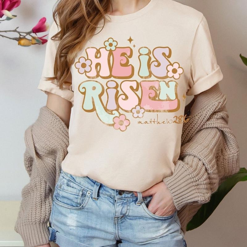 Easter He Is Risen Shirt, Jesus Tee, Religious Easter Shirt, Church Easter Tee For Women, Graphic Easter Tee Shirt
