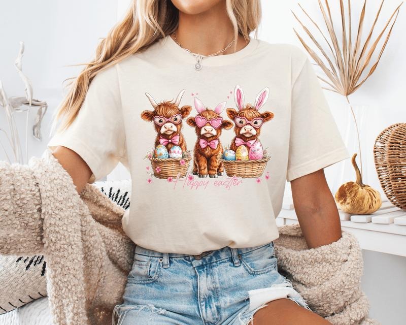 Easter Highland Cows Unisex Shirt ONLY ONE NATURAL LARGE AVAILABLE
