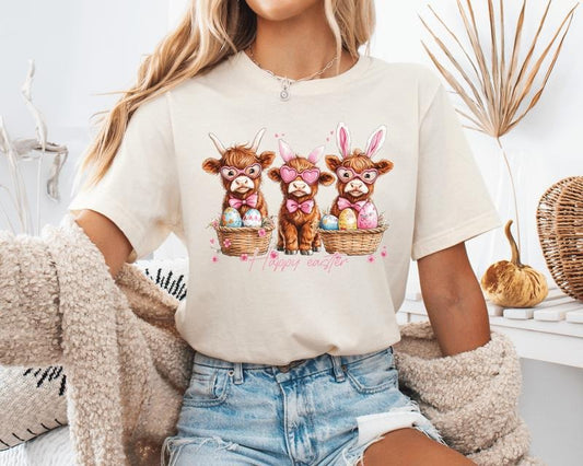 Easter Highland Cows Unisex Shirt ONLY ONE NATURAL LARGE AVAILABLE