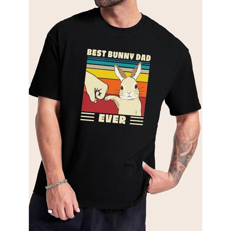 Easter Hot Selling "Best Bunny Dad" Men's Casual Trendy Graphic Print Comfortable Crew Neck Short Sleeve T-shirts, Summer d Loose Tees Made in USA