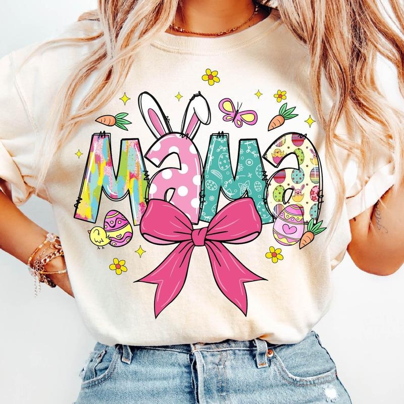 Easter Mama T-Shirt, Easter T-Shirt, Easter day, Coquette Bow mama T-Shirt, Mother's Day Gifts