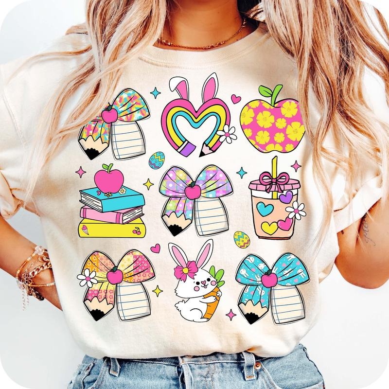 Easter Teacher Bundle T-Shirt, Teacher Easter T-Shirt, Easter T-Shirt, Coquette easter T-Shirt, Teacher Gifts, Preppy Easter T-Shirt