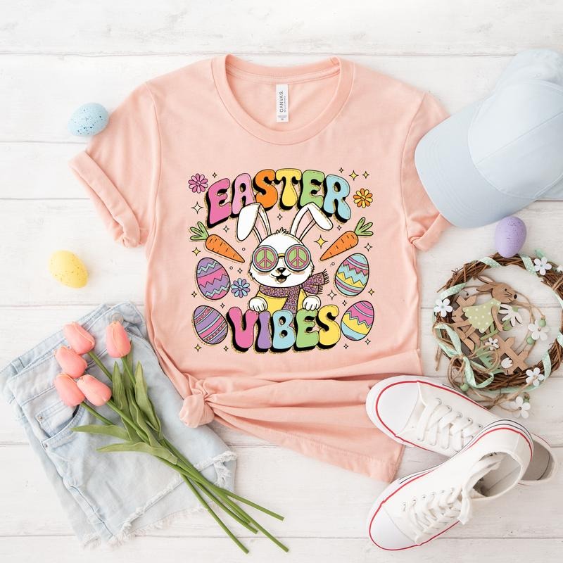 Easter Vibes Rainbow Bunny  DTF Transfers - THIS IS NOT A SHIRT
