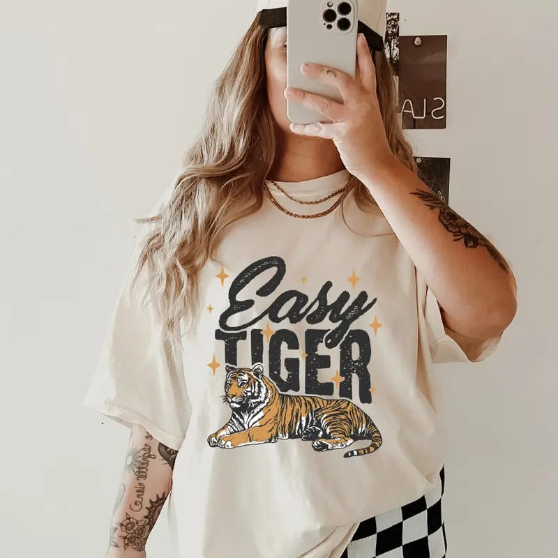 Easy Tiger Graphic T-Shirt, Comfort Colors,Retro Band T-shirt, Retro Graphic Tee, Casual Comfy Graphic