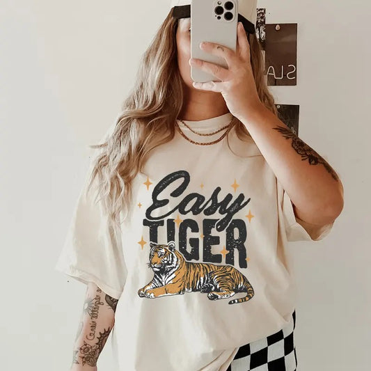 Easy Tiger Graphic T-Shirt, Comfort Colors,Retro Band T-shirt, Retro Graphic Tee, Casual Comfy Graphic