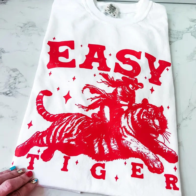 Easy Tiger Retro Cowgirl Comfy Colors Long or Short Sleeve Graphic Tee Unisex Screen Printed T-Shirt Womenswear Crewneck...