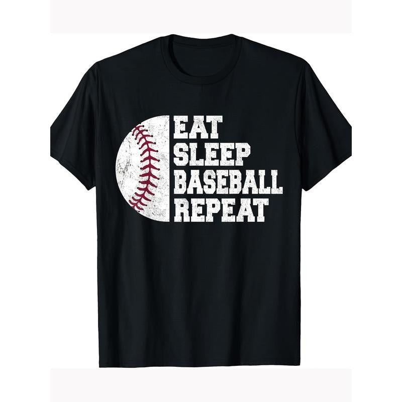 Eat Sleep Baseball Repeat Baseball Players Fun baseball T-shirt 220g 100% cotton T-shirt made in usa