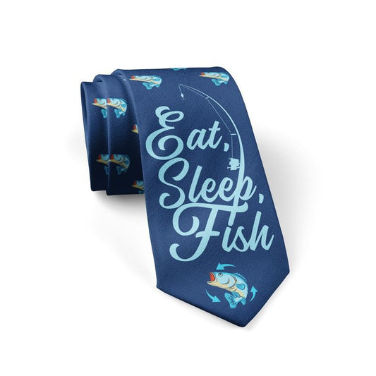 Eat Sleep Fish Necktie Funny Neckties for Men Fishing Tie Mens Novelty Neckties Fisherman Ties Funny Ties