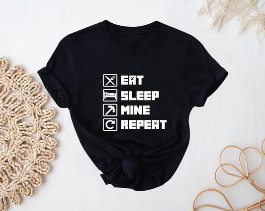 Eat Sleep Mine Repeat Shirt, Minecraft Shirt, Gamer Shirt, Gift for Kids, Streamer Shirt, Minecraft, Creeper, Event Shirt