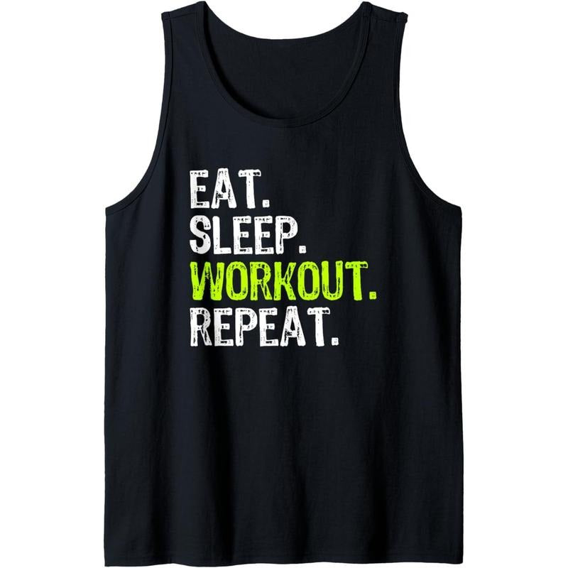 Eat Sleep Workout Repeat Funny Work Out Gym Funny Tank Top MADE IN USA T-Shirts, Hoodie, Sweatshirt | DripVista.com