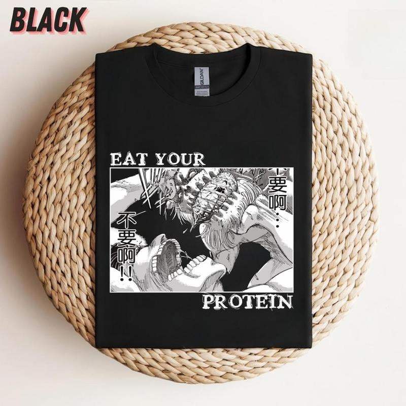 Eat Your Protein Eren Yeager Shirt, Attack on Titan Shirt, Anime Gym Wear, Essential Piece, Fits Any Wardrobe, Soft Cotton Blend