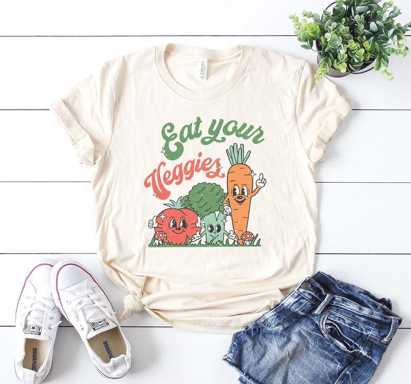 Eat Your Veggies Retro Graphic Shirt, Vegan Shirt, Farmers Market Vegetable Shirt Hoodie, Sweatshirt | DripVista.com