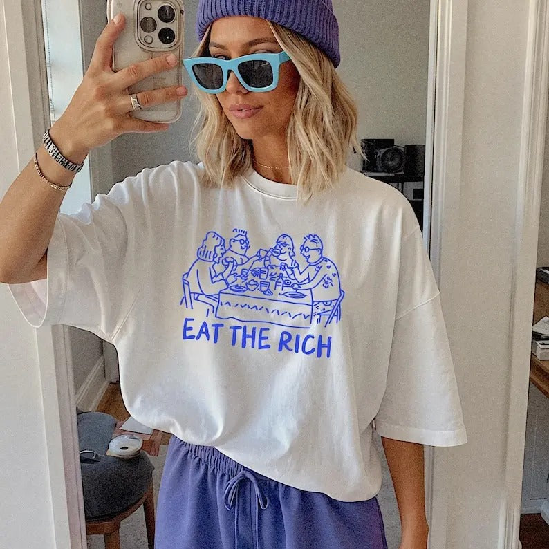 Eat the Rich Doodle Aesthetic Minimalist Shirt Eattherich Feminist Shirt Liberal Shirts Socialist Leftist Plus Size
