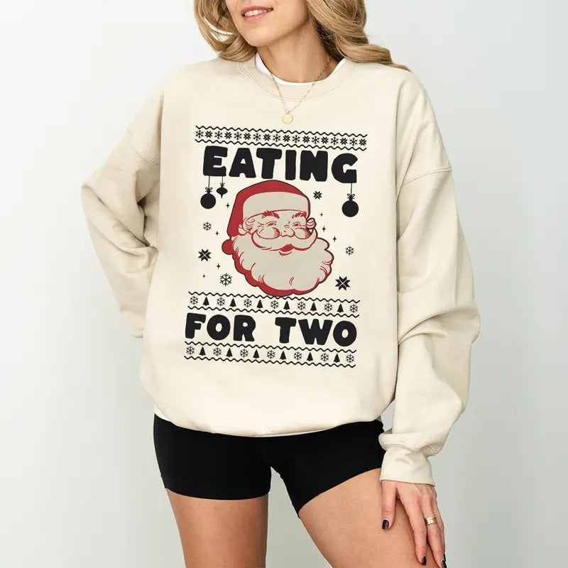 Eating For Two Christmas Sweatshirt,  Christmas Pregnancy Announcement Sweatshirt, Baby Reveal Christmas Matching Parents Sweatshirt, Xmas Pregnant Mom Shirt, Parents To Be Sweatshirt, New Mom New Dad Shirt