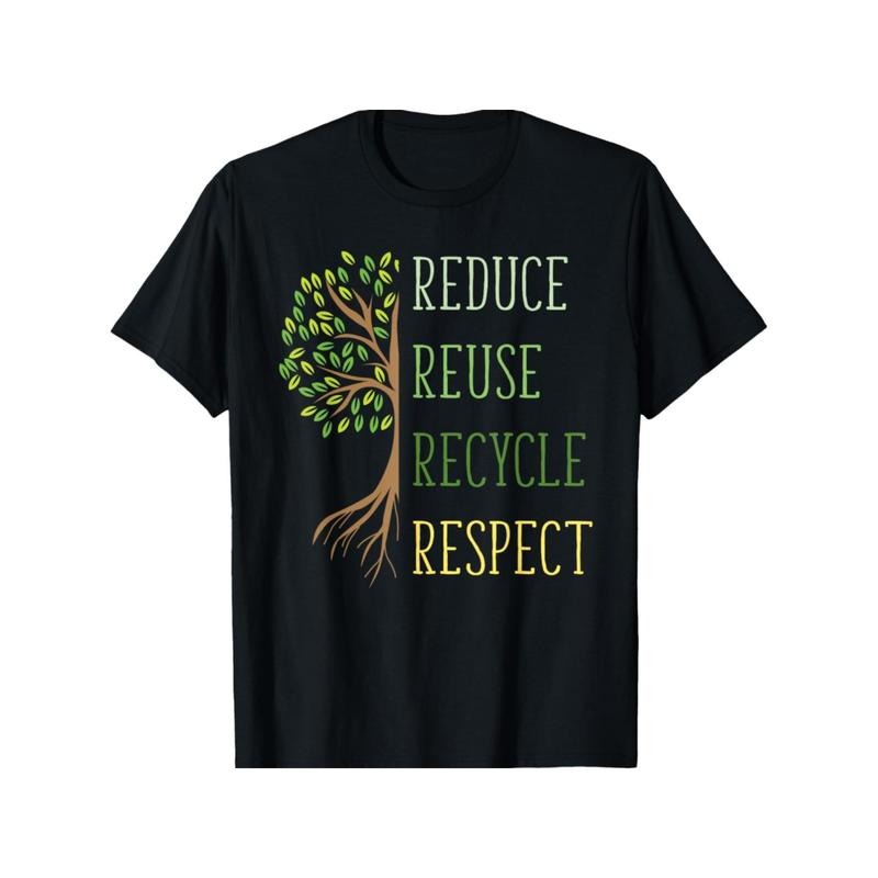 Eco - Friendly Black Lightsaber brand - Shirt with 'Reduce Reuse Recycle Respect' Message Gunpla brand Tree Graphic -...