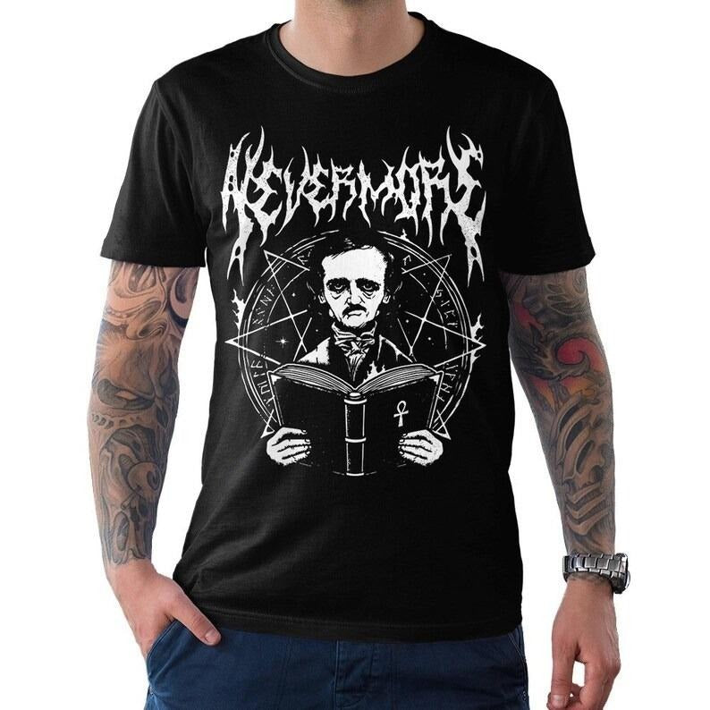 Edgar Allan Poe Nevermore Metal T Shirt Men's Women's Sizes 100% Cotton Tee