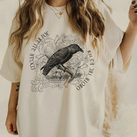 Edgar Allan Poe Raven Shirt Whimsigoth Shirt Dark Academia Shirt Bookish Merch Goblincore Shirt Dark Cottagecore Poet Shirt