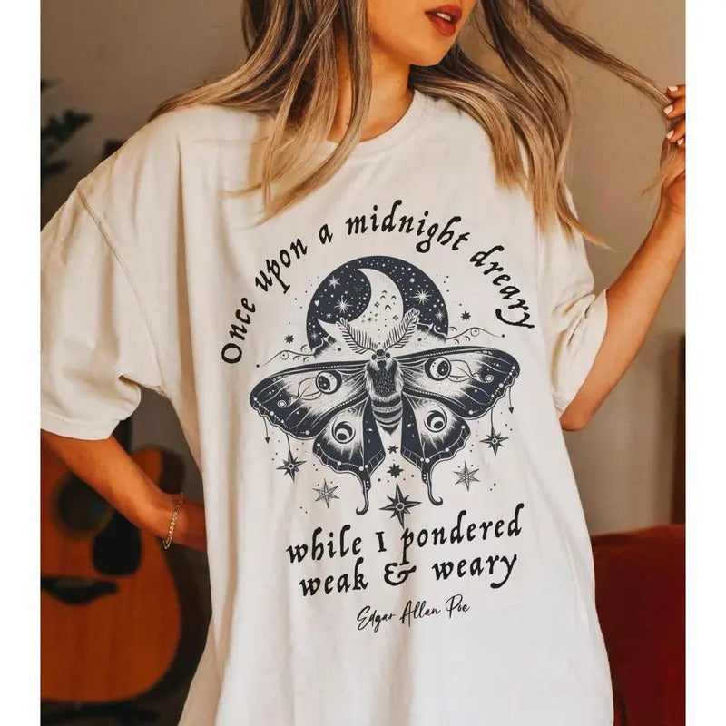 Edgar Allan Poe Shirt Moth Shirt Edgar Allen Poe Raven Shirt Celestial Moth T Shirt Dead Poets Society Fairy Grunge Luna Moth