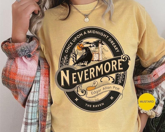 Edgar Allan Poe Shirt Nevermore The Raven Tee Gift For Book Lover Shirt Reader Gifts For Gothic Dark Academia Bookish Comfort Colours TShirt