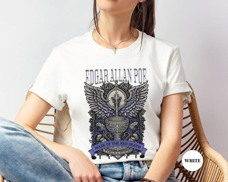 Edgar Allan Poe, Mask Of The Red Death T Shirt, Book Lover Tee, Haunting Gothic Gift, Light, Dark Academia, Literary Poetry Bookclub Shirt
