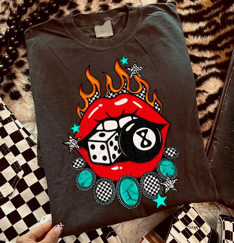 Edgy Flaming Gambling Lips shirt, vintage western graphic tees, western outfits women, women's graphic tees, western...