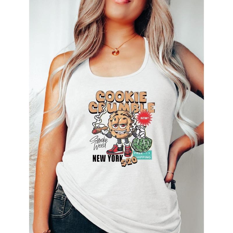 Edgy Tank Vest: "Cookie Crumble" Design with WB shield Smoking Cigar Gunpla brand Hip - hop - inspired Elements style 02...