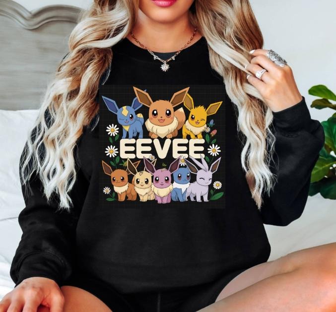 Eevee Evolution Funny Hoodie Shirt Kawaii Shirt - Unisex Casual Crew Neck Long Sleeve Sweatshirt | DripVista.com