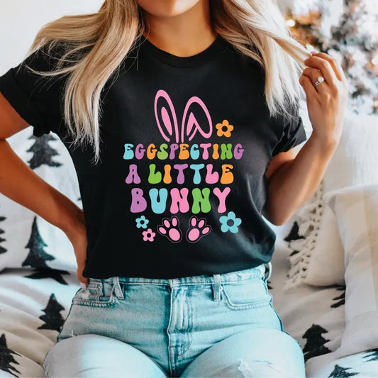 Eggspecting A Little Bunny Easter T-Shirt, Easter Pregnancy Announcement Shirt, Easter Maternity Tee, Easter Gift Tee For Teacher, Easter Women Shirt.