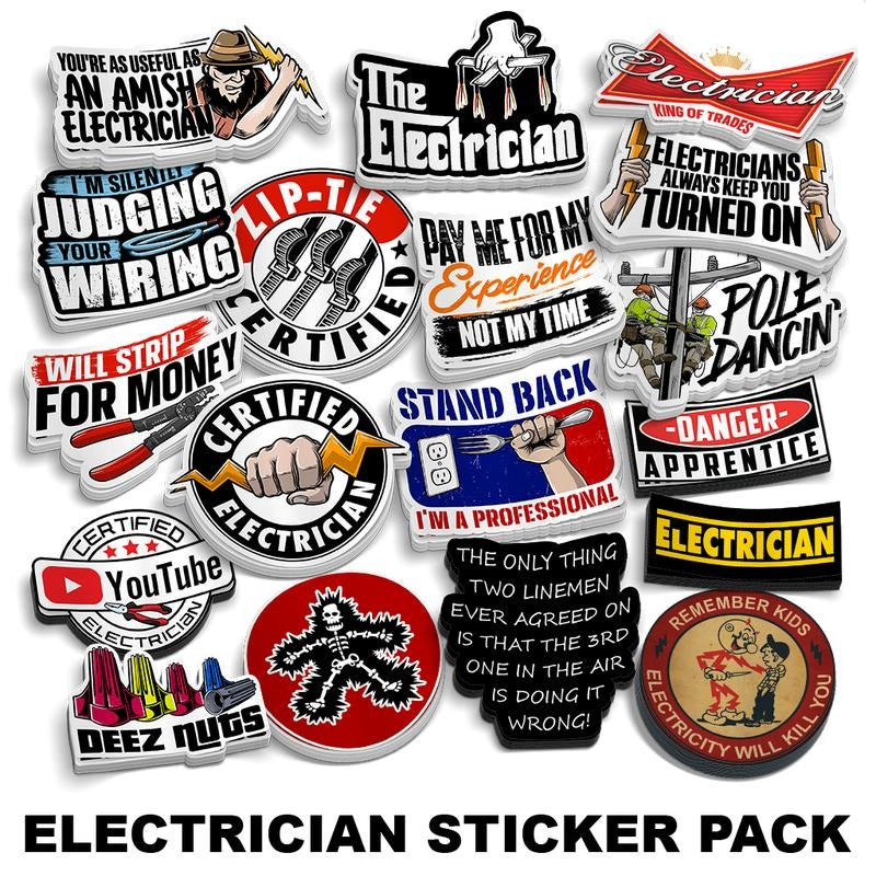 Electrician Sticker Pack - Heavy Duty Water and UV Resistant 6mil Vinyl T-Shirts, Hoodie, Sweatshirt | DripVista.com
