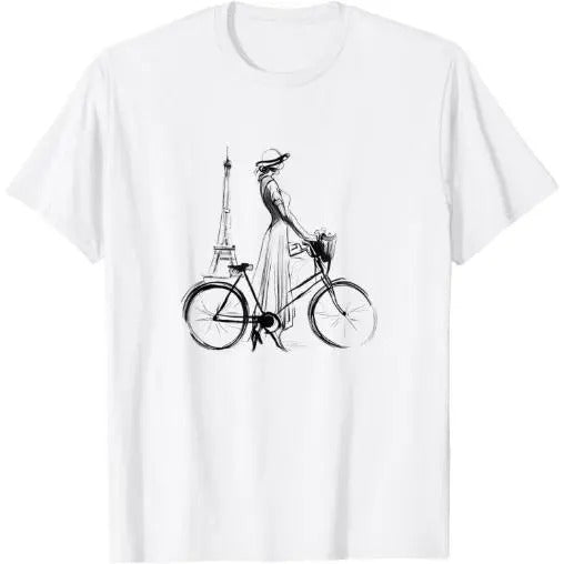 Elegant Paris Vibes: Chic Woman and Eiffel Tower T-Shirt Made in USA Hoodie, Sweatshirt | DripVista.com