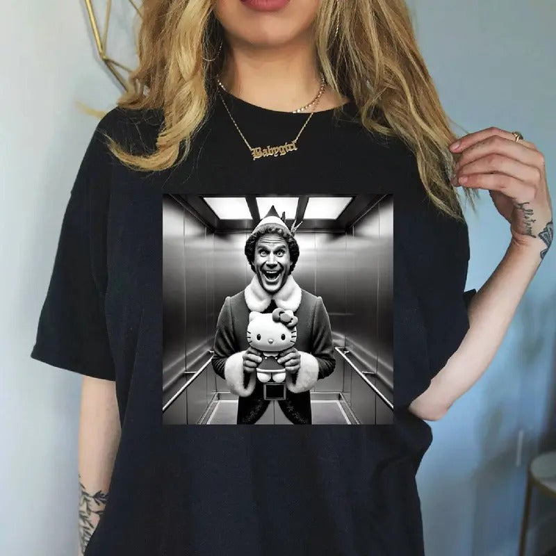 Elf Kitty Shirt, Buddy Tshirt, Hello Cat Funny Christmas Cute Funny Spooky Scary Vibes Shirt, Merry Christmas Tshirt