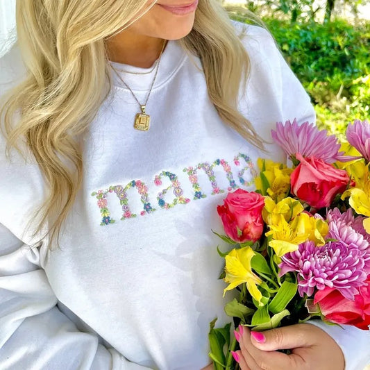 Embroidered 'Floral Mama' Crewneck Sweatshirt