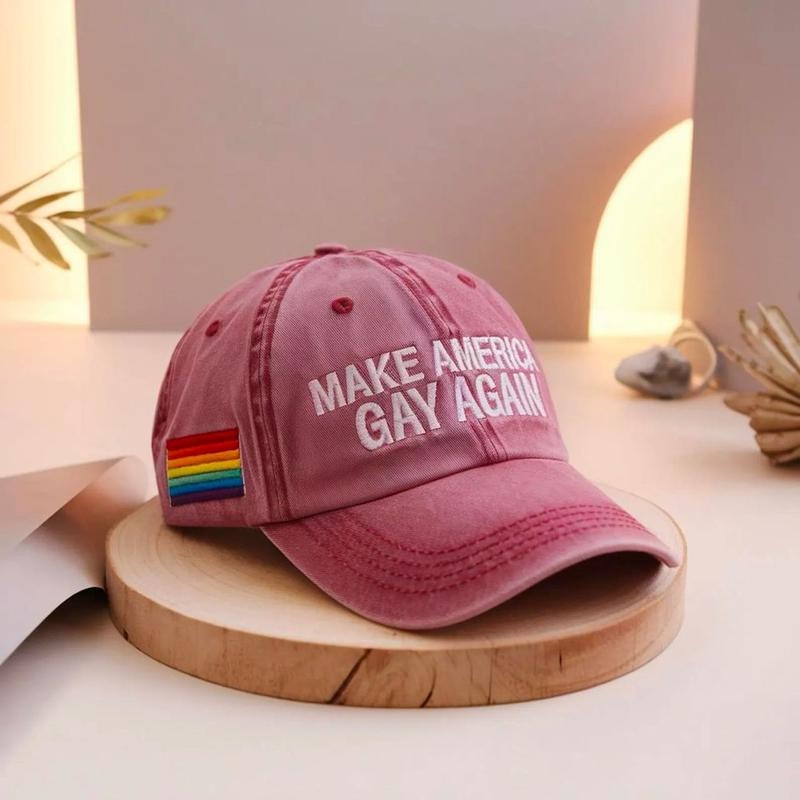 Embroidered "Make America Gay Again" Hat, Embroidered Pride Washed Cap, Red Stretch-Fit Hat, MAGA Washed Hat, LGBTQ Gifts...