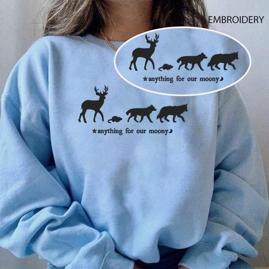Embroidered Anything For Our Moony sweatshirt, Harry Fandom Unisex Sweatshirt, Marauders Embroidered Sweatshirt, Wizard Book Gift Crewneck, Wizard Sweaterstyle{n002}2
